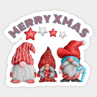 Funny Christmas Gnomes Retro Watercolor Art Sticker